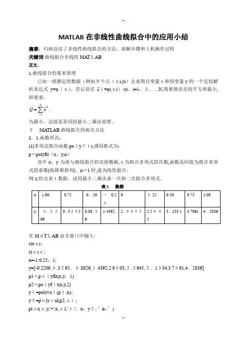 MATLAB在非线性曲线拟合中的应用研究