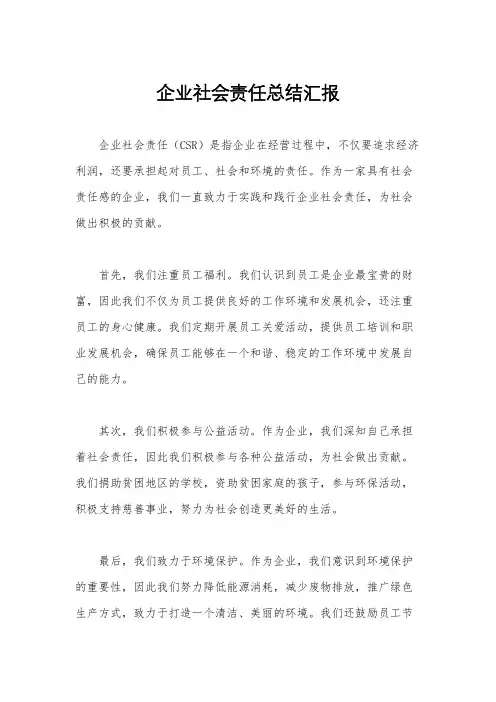 企业社会责任总结汇报