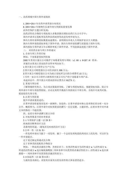 中国农药专利现状分析及撰写和答复要点介绍