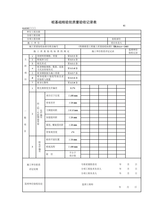 桩基础检验批质量验收记录表