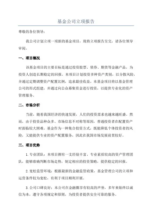 基金公司立项报告