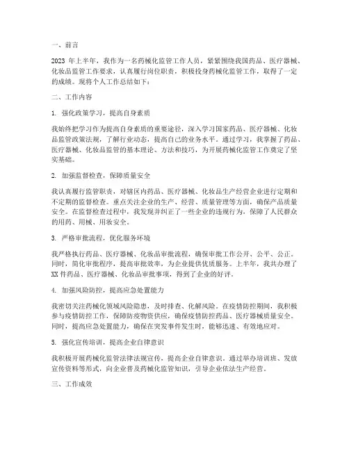 药械化监管个人工作总结