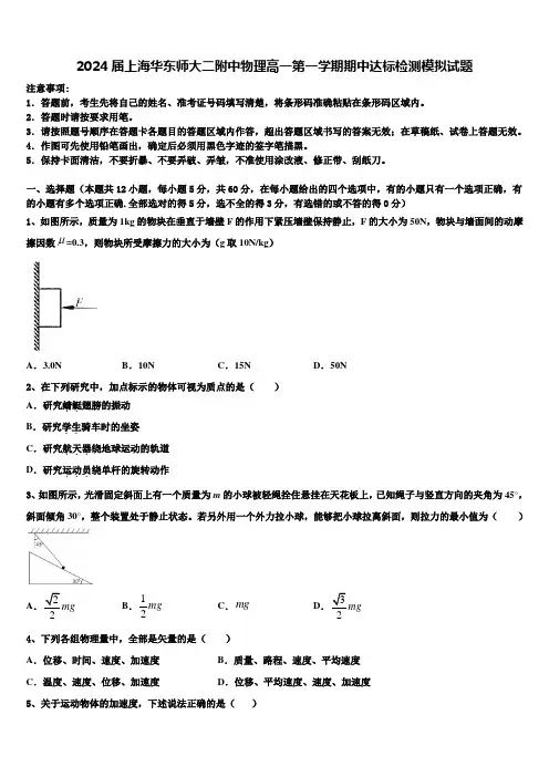 2024届上海华东师大二附中物理高一第一学期期中达标检测模拟试题含解析
