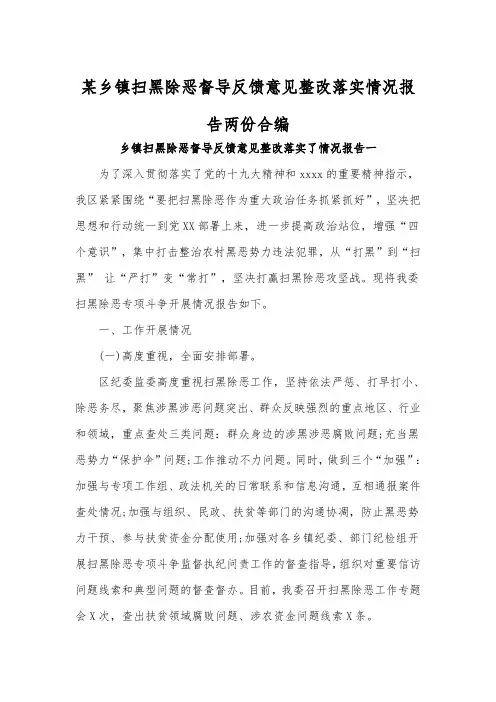 某乡镇扫黑除恶督导反馈意见整改落实情况报告两份合编