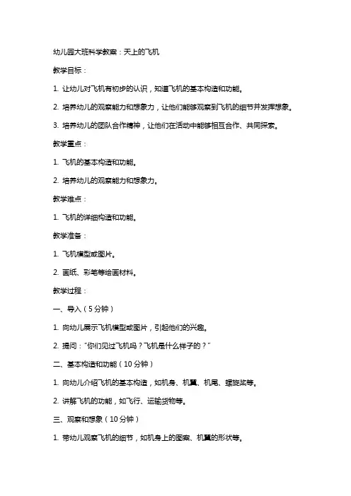 幼儿园大班科学教案：天上的飞机