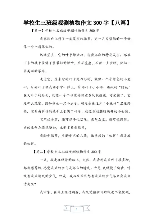 小学生三年级观察植物作文300字【八篇】