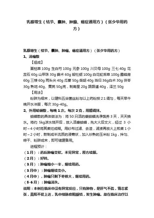乳腺增生（结节、囊肿、肿瘤、癌症通用方）（张少华用药方）