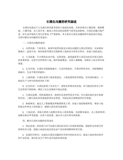 石漠化问题的研究综述