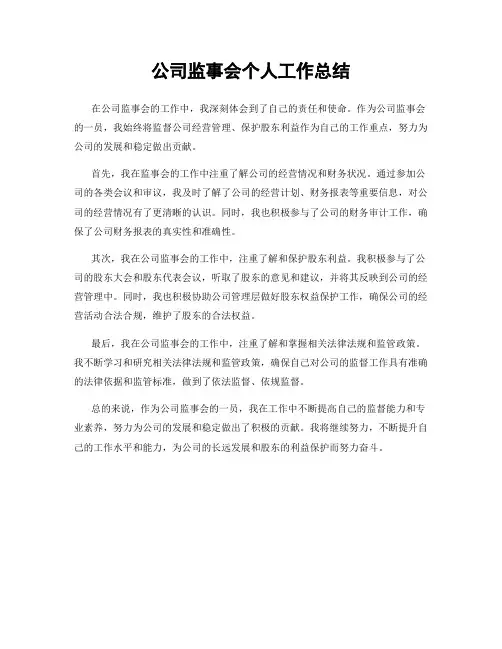 公司监事会个人工作总结