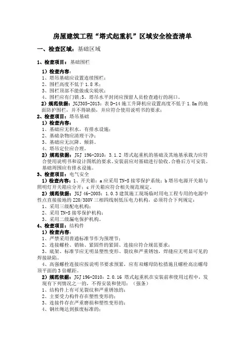 房屋建筑工程“塔式起重机”区域安全检查清单