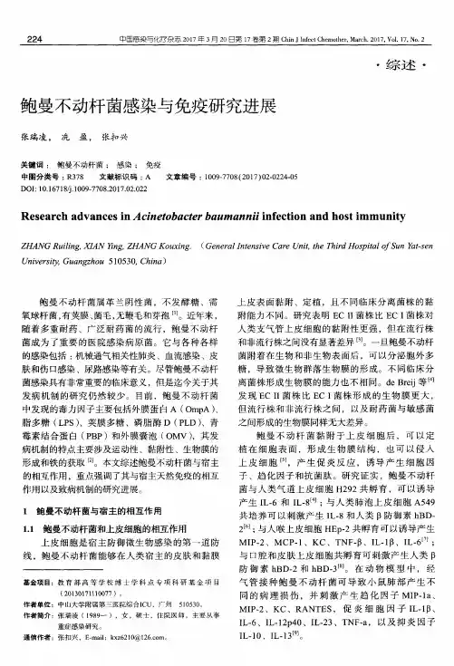 鲍曼不动杆菌感染与免疫研究进展