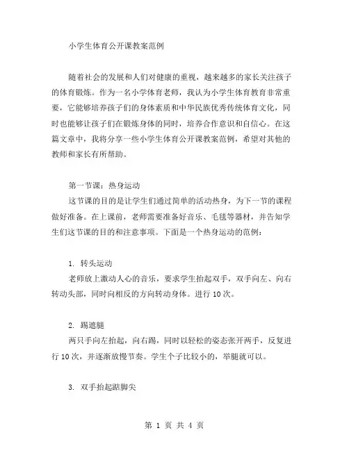 小学生体育公开课教案范例