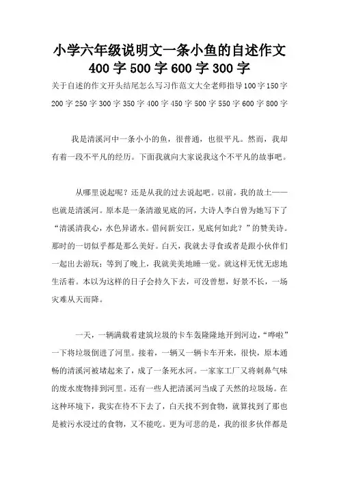 小学六年级说明文一条小鱼的自述作文400字500字600字300字