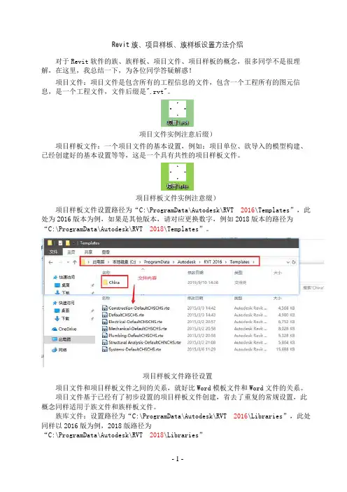 Revit族、项目样板、族样板设置方法介绍
