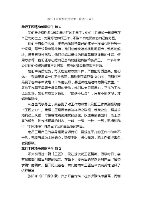 践行工匠精神感悟学生（精选16篇）