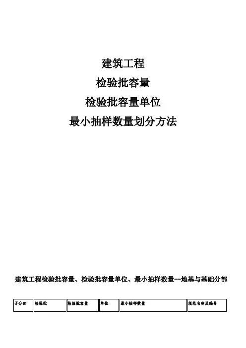 检验批容量及最小抽样数量划分方法