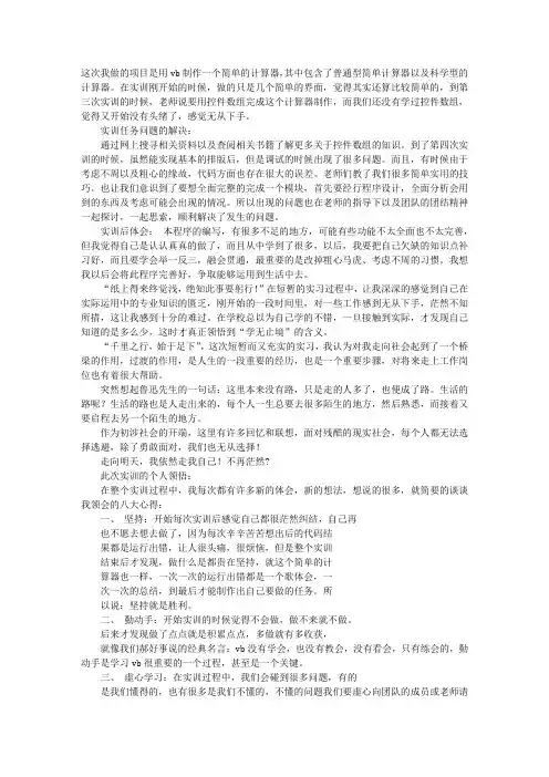 VB实训心得体会