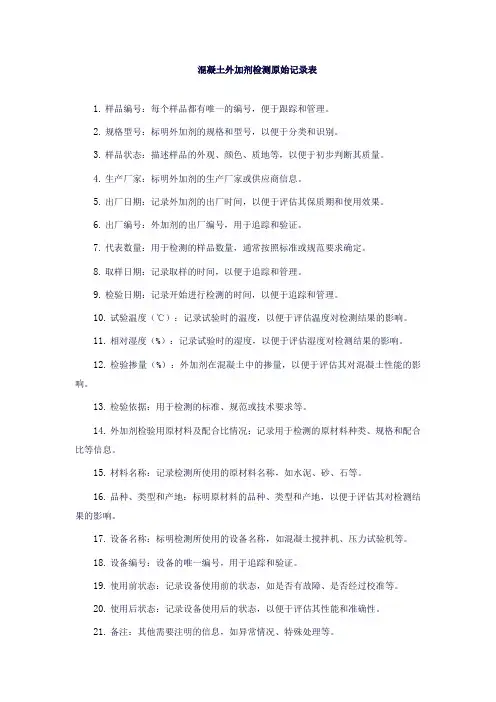 混凝土外加剂检测原始记录表