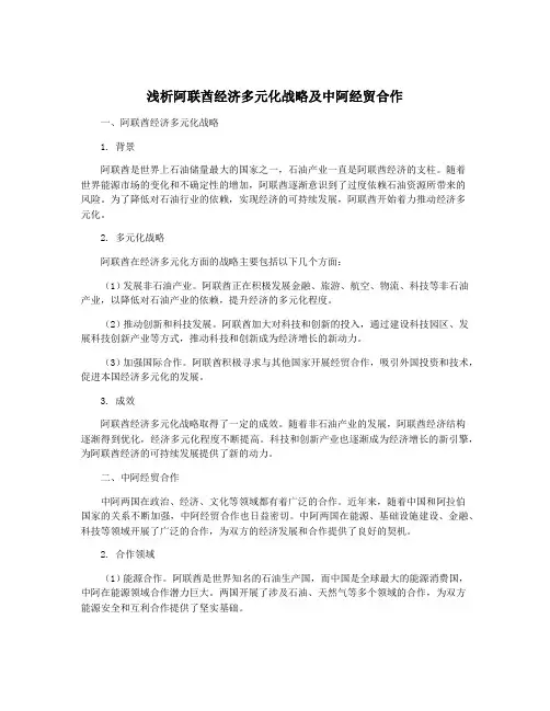 浅析阿联酋经济多元化战略及中阿经贸合作