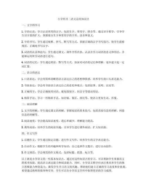 小学科目二语文总结知识点