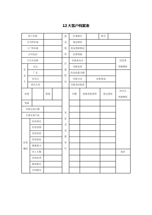 12大客户档案表