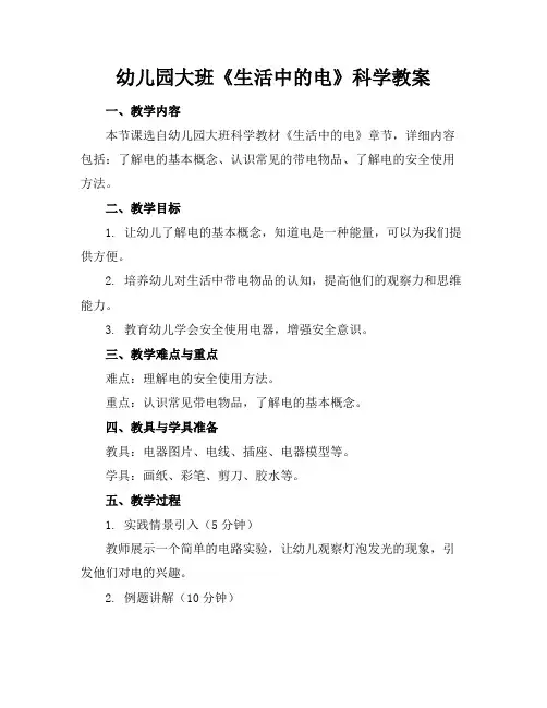 幼儿园大班《生活中的电》科学教案