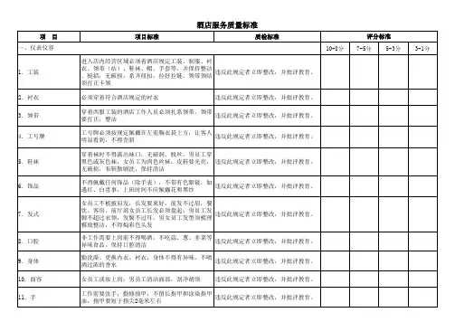 酒店服务质量标准