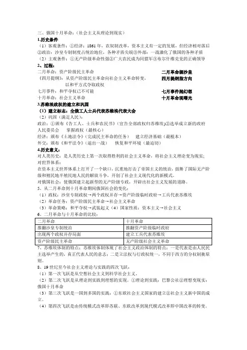 俄国十月革命的复习提纲