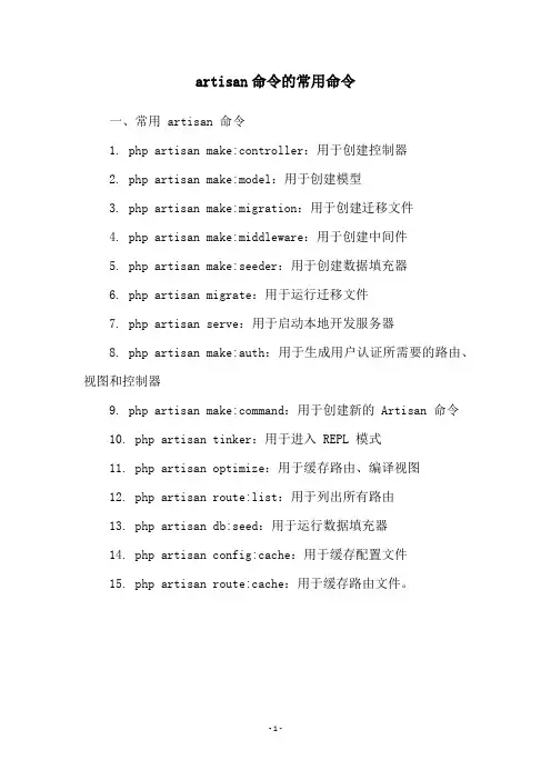 artisan命令的常用命令
