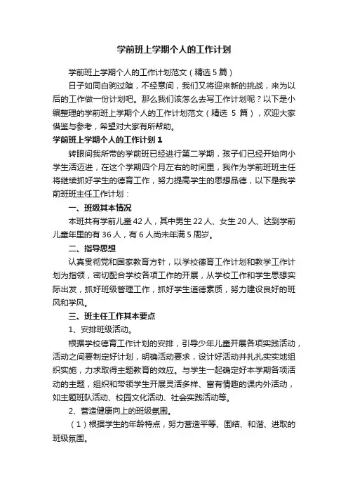 学前班上学期个人的工作计划范文（精选5篇）