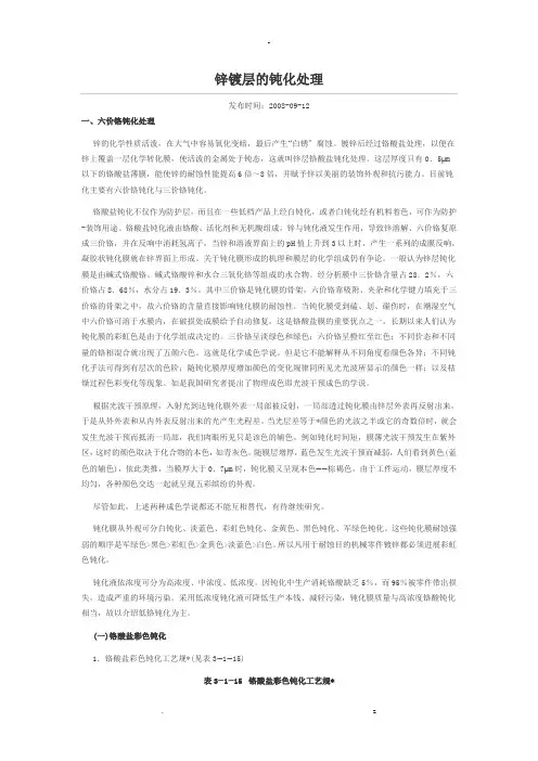 锌镀层的钝化处理