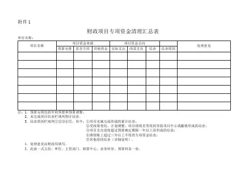 财政项目专项资金清理汇总表