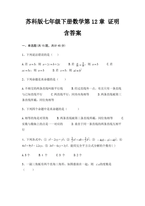 苏科版七年级下册数学第12章 证明 含答案