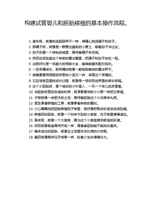 构建试管婴儿和胚胎移植的基本操作流程。