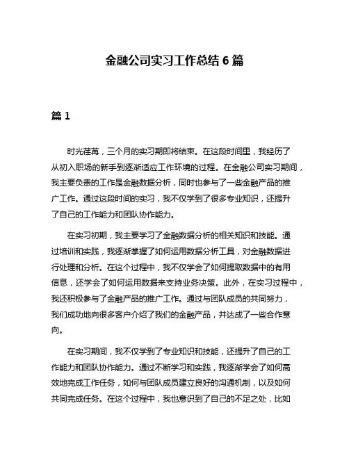 金融公司实习工作总结6篇