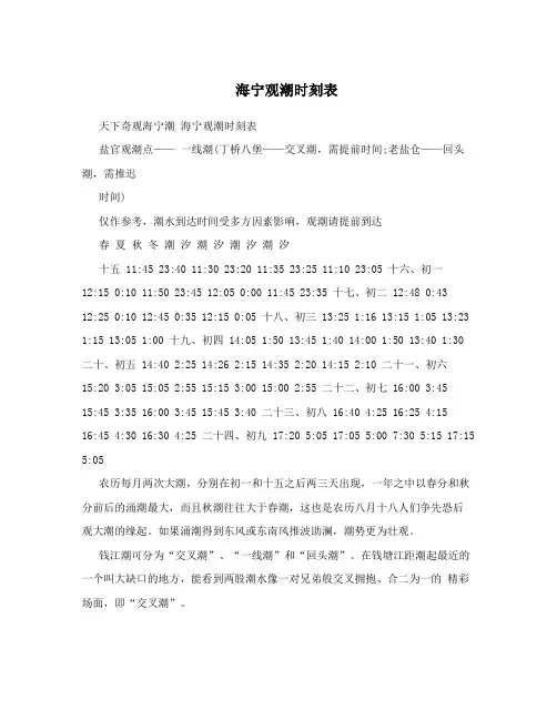 海宁观潮时刻表