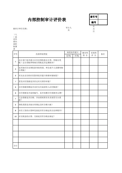 内部控制审查评分表