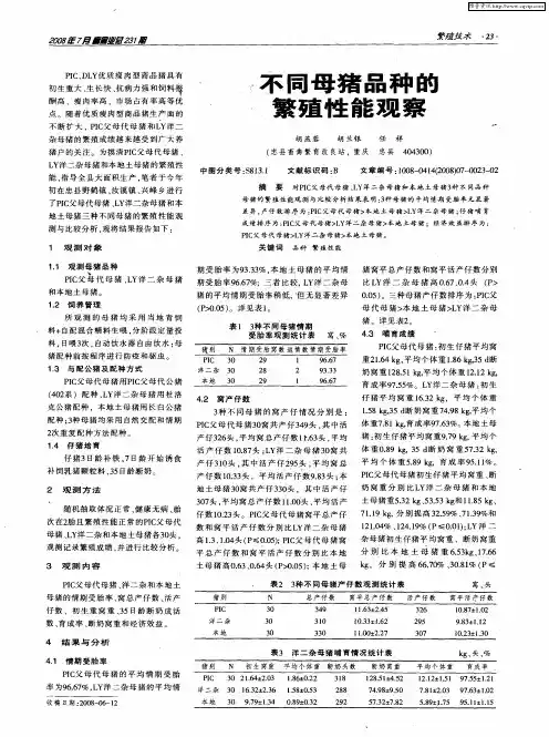 不同母猪品种的繁殖性能观察