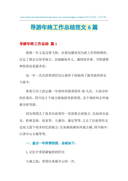 2021年导游年终工作总结范文6篇