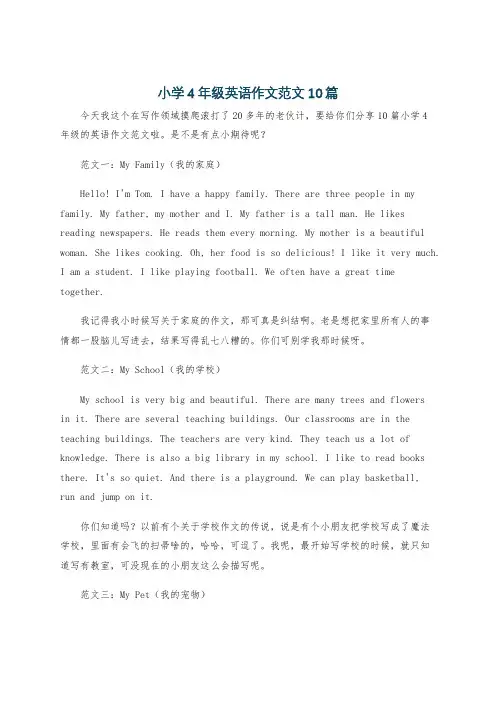 小学4年级英语作文范文10篇