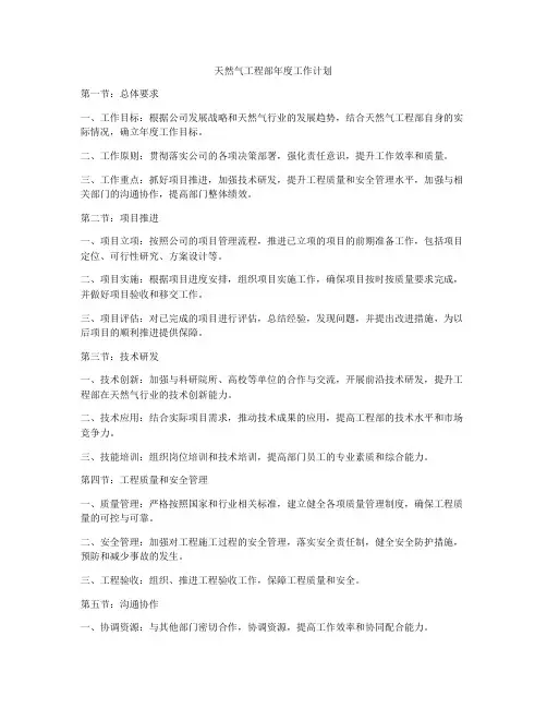 天然气工程部年度工作计划