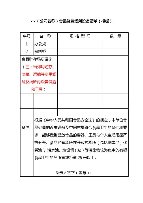 食品物流配送工具清单模板