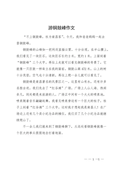 游铜鼓峰作文
