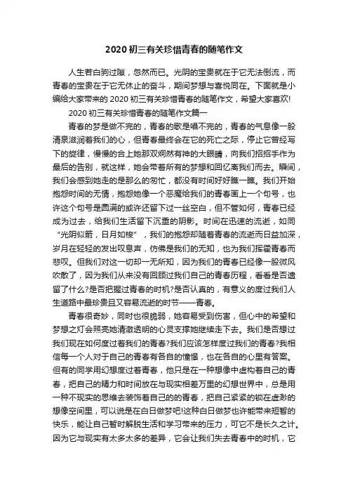 2020初三有关珍惜青春的随笔作文