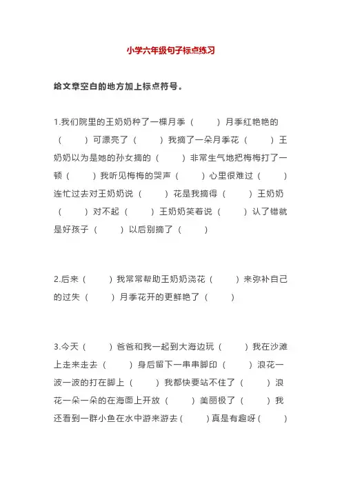 小学语文六年级标点符号专项练习,附答案