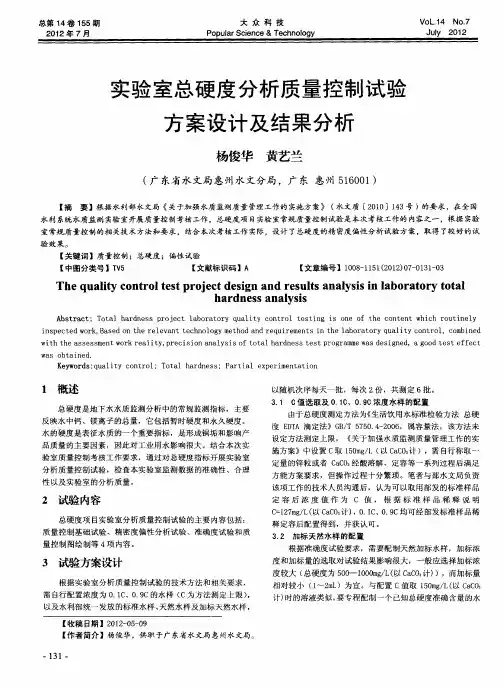 实验室总硬度分析质量控制试验方案设计及结果分析