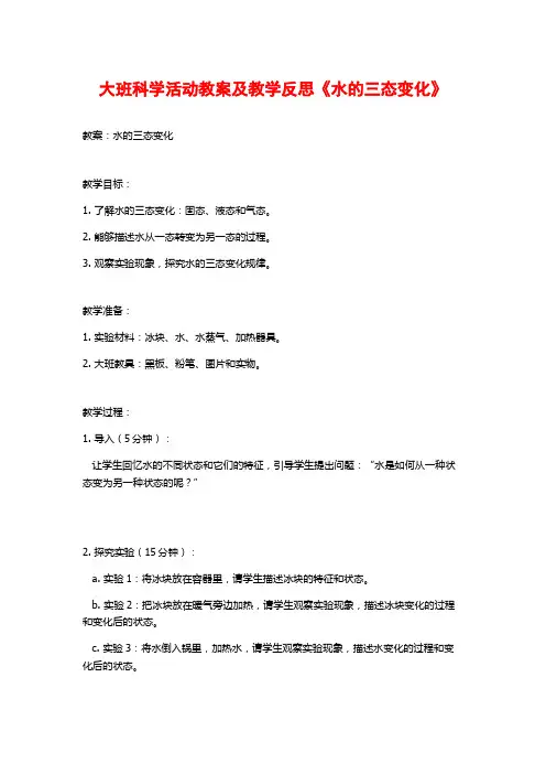 大班科学活动教案及教学反思《水的三态变化》