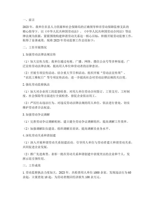 最新劳动监察工作总结