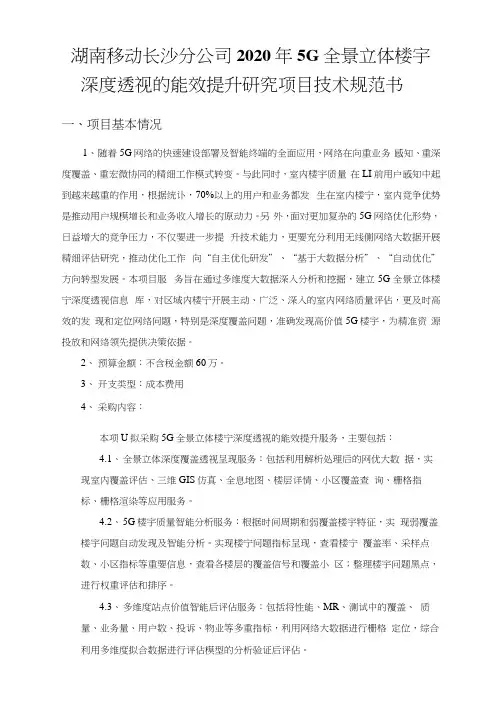 电信运营商行业项目技术规范书-湖南移动5G全景立体楼宇深度透视的能效提升研究项目技术规范书