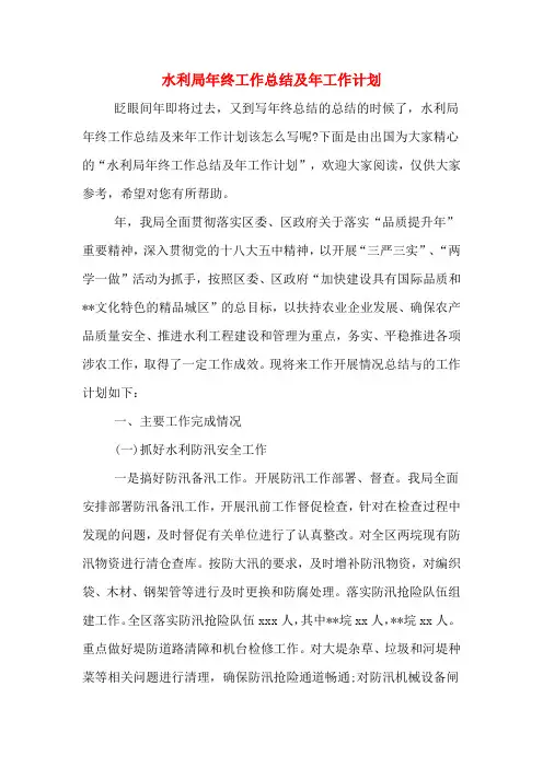 2020年水利局年终工作总结及年工作计划